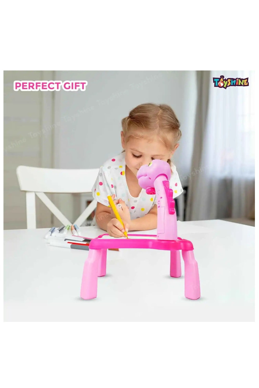 Toyshine Dino Theme Smart Projection Drawing Board With Music Include Art Supplies(Pink)