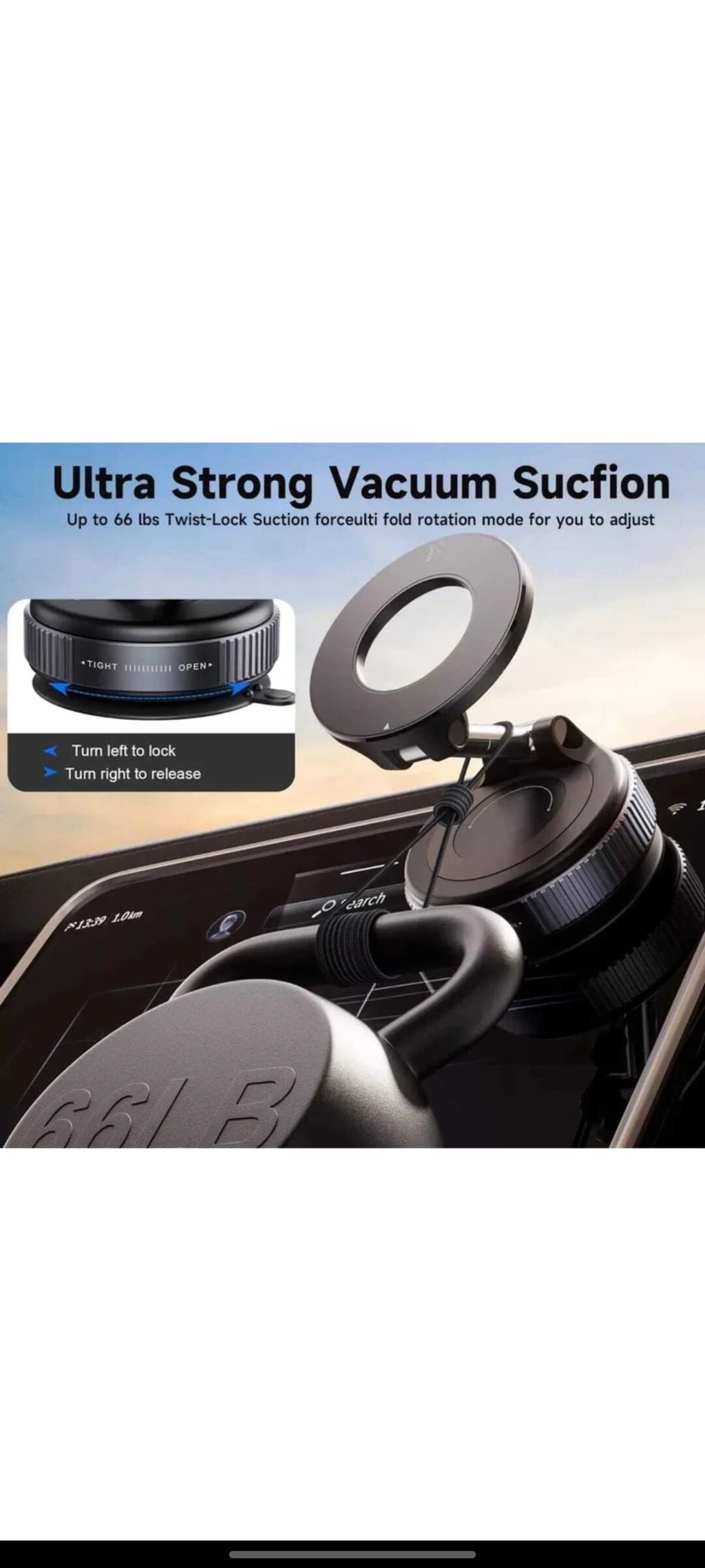 Vacuum Ultra Suction Magnetic Phone Holder for Car, Foldable Mobile Holder with Easy Secure Grip Compatible with Mag Saf Car Mount, Windshield, Dashboard, Mirror (with Arm