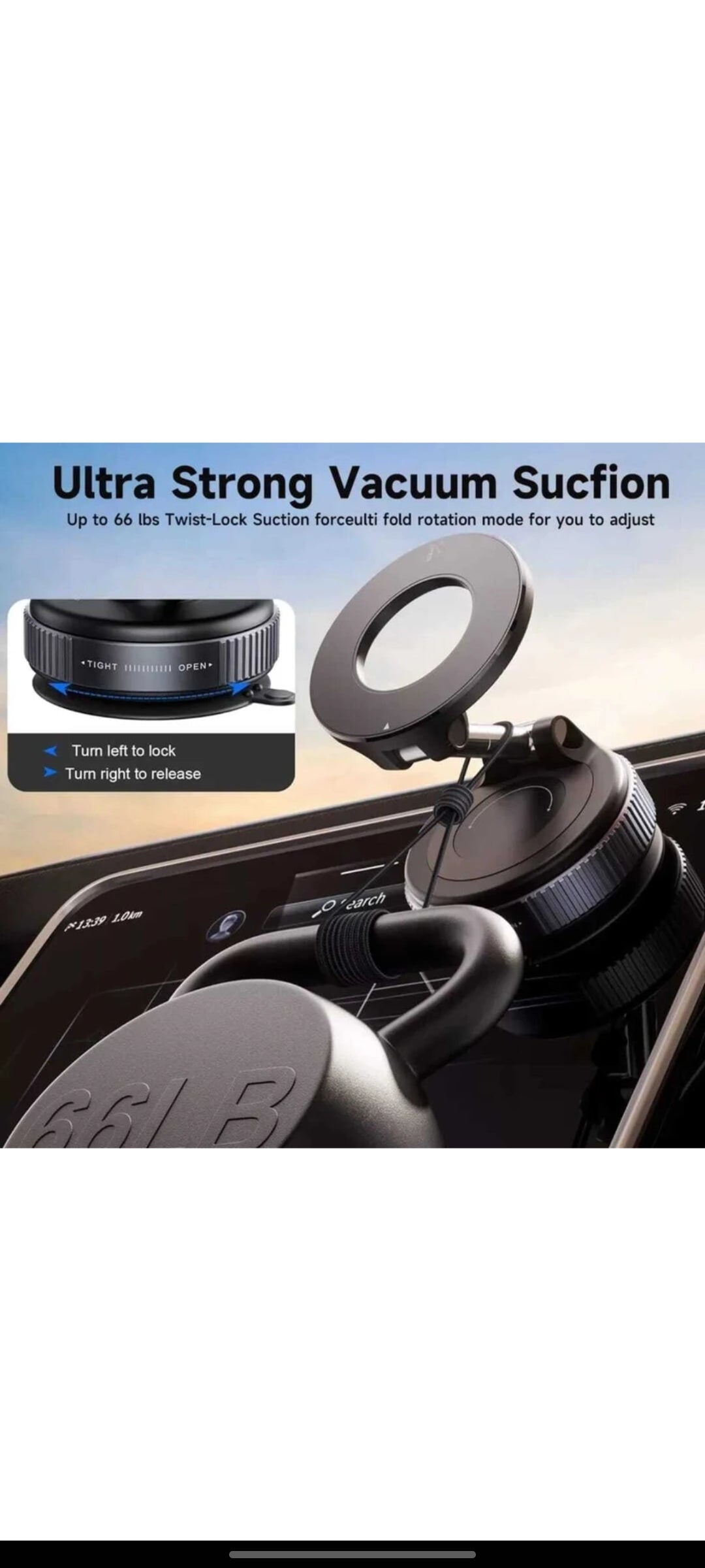 Vacuum Ultra Suction Magnetic Phone Holder for Car, Foldable Mobile Holder with Easy Secure Grip Compatible with Mag Saf Car Mount, Windshield, Dashboard, Mirror (with Arm