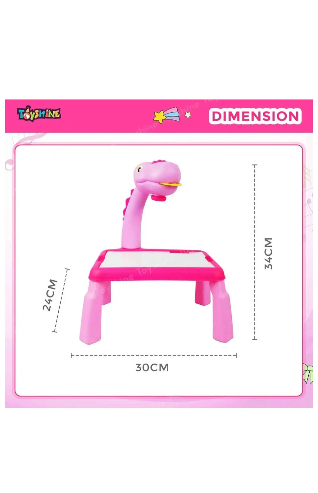 Toyshine Dino Theme Smart Projection Drawing Board With Music Include Art Supplies(Pink)