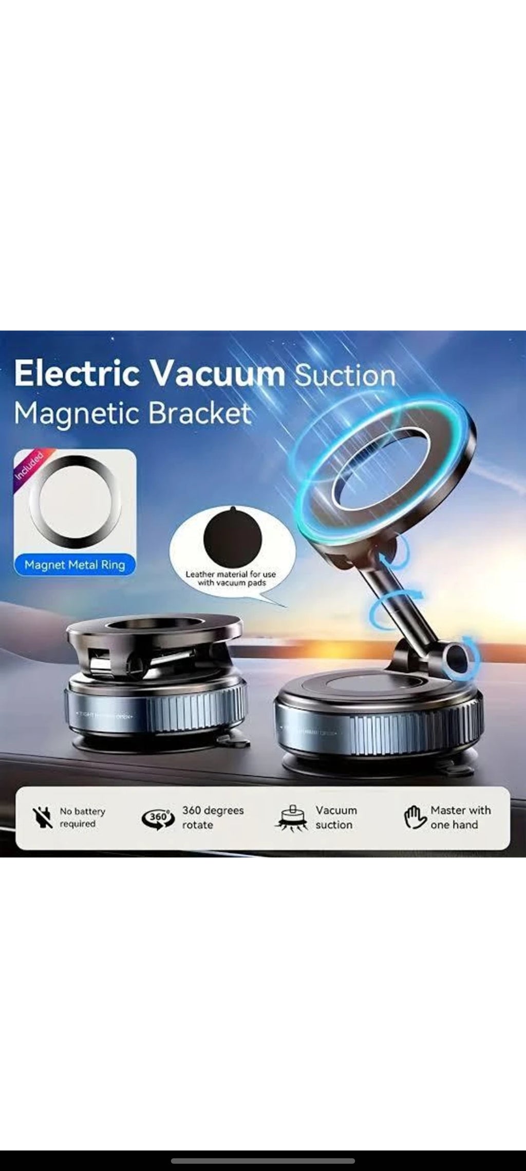 Vacuum Ultra Suction Magnetic Phone Holder for Car, Foldable Mobile Holder with Easy Secure Grip Compatible with Mag Saf Car Mount, Windshield, Dashboard, Mirror (with Arm