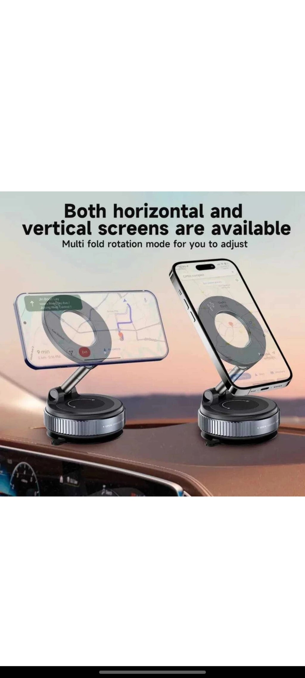Vacuum Ultra Suction Magnetic Phone Holder for Car, Foldable Mobile Holder with Easy Secure Grip Compatible with Mag Saf Car Mount, Windshield, Dashboard, Mirror (with Arm